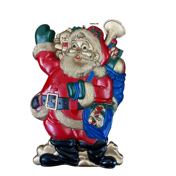 Vintage 12" Plastic Santa Claus Wall Hanging Christmas Decor Door Holiday - Picture 1 of 11